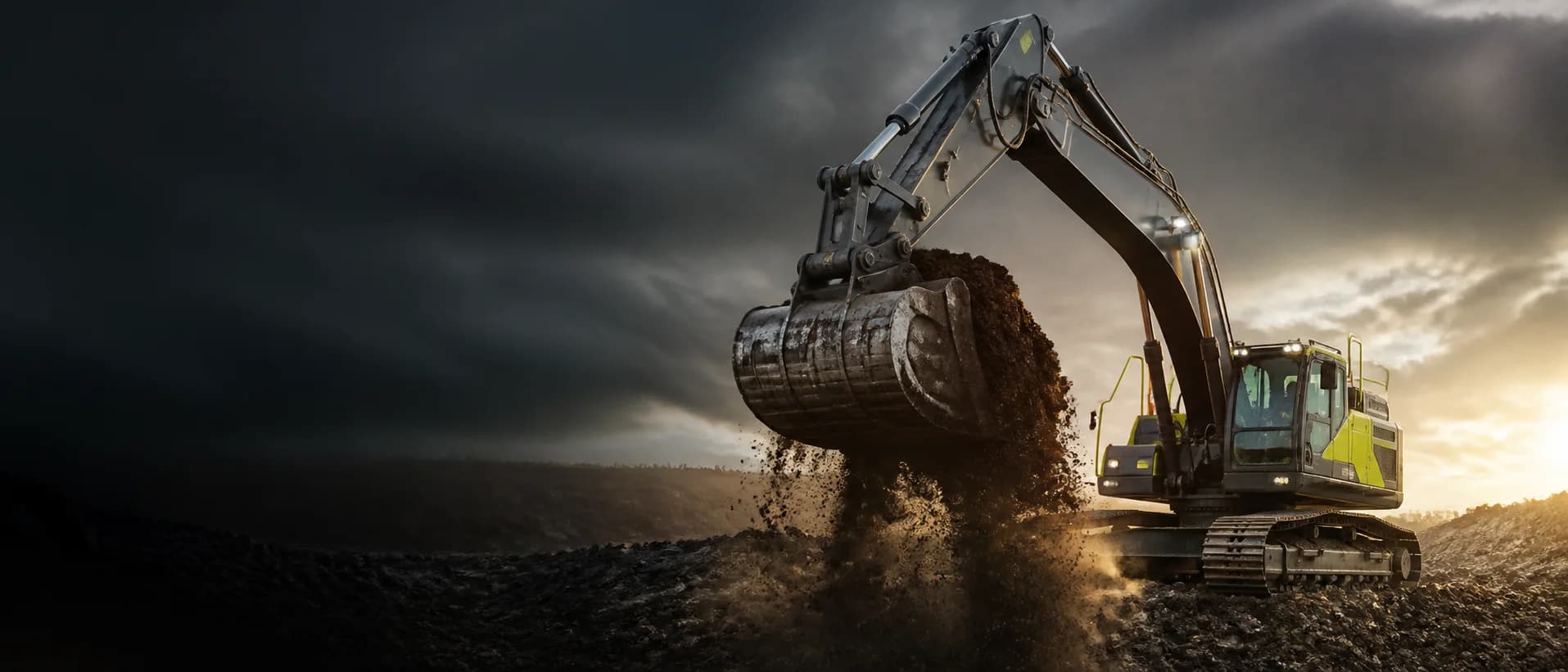 Excavator moving earth at a construction site
