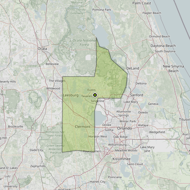 Map showing Lake County around Mount Dora, FL