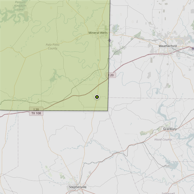 Map showing Palo Pinto County around Santo, TX