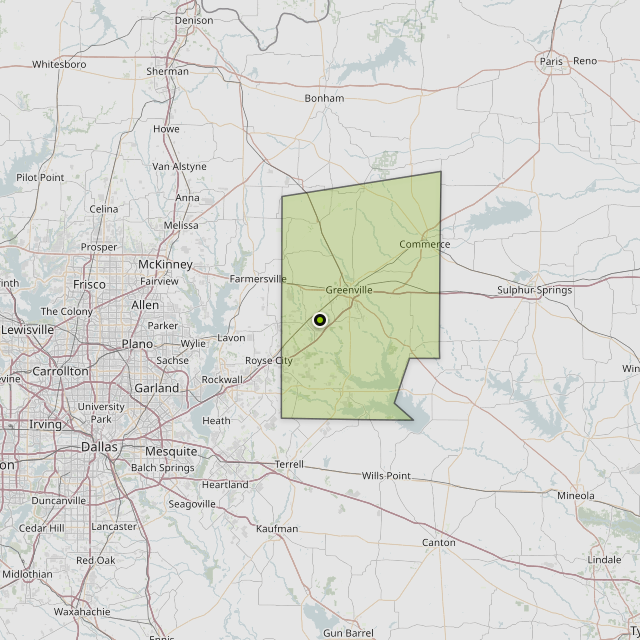 Map showing Hunt County around Caddo Mills, TX