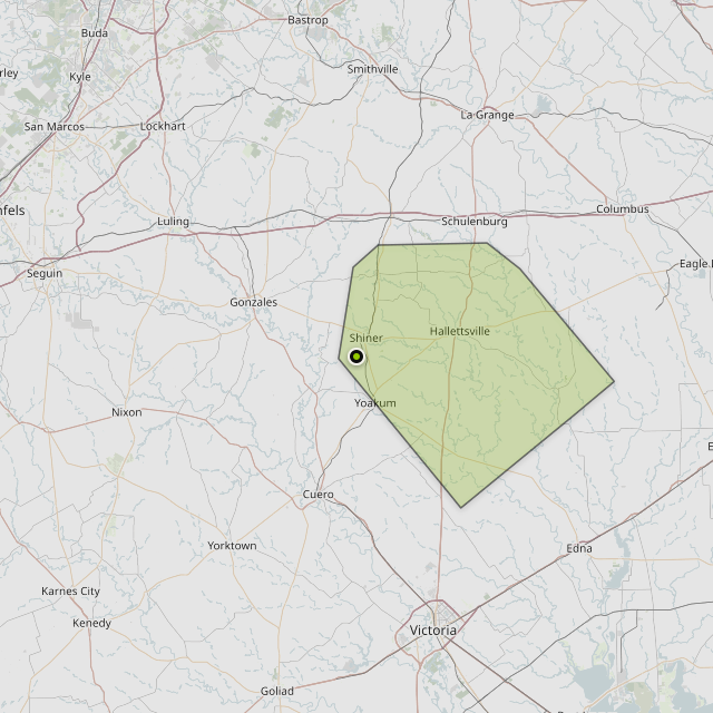 Map showing Lavaca County around Shiner, TX