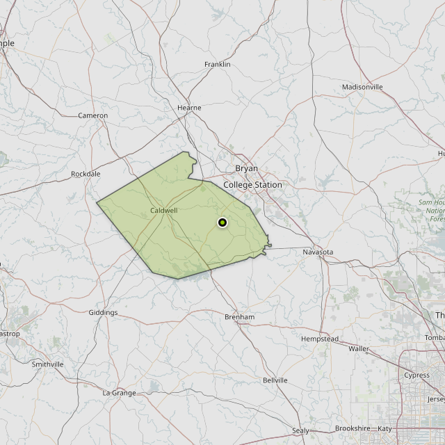Map showing Burleson County around Somerville, TX
