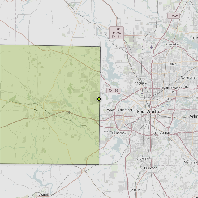 Map showing Parker County around Lakeside, TX