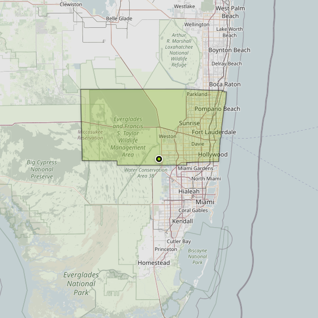 Map showing Broward County around Weston, FL