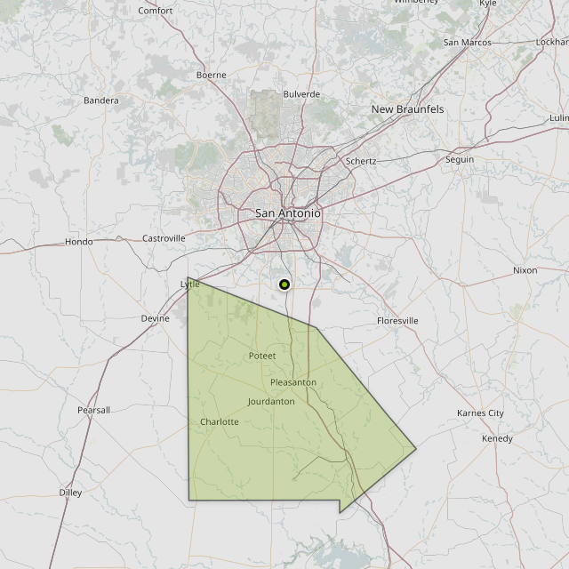 Map showing Atascosa County around San Antonio, TX
