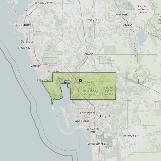 Map showing Charlotte County around Punta Gorda, FL
