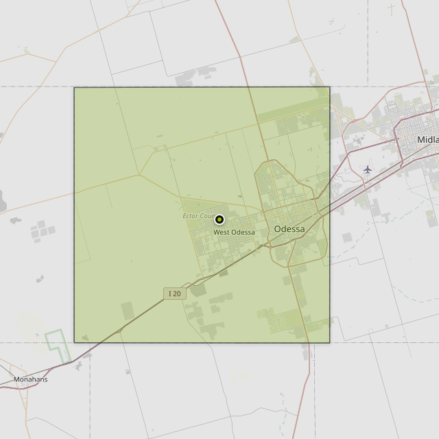 Map showing Ector County around Odessa, TX