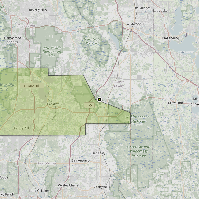 Map showing Hernando County around Ridge Manor, FL
