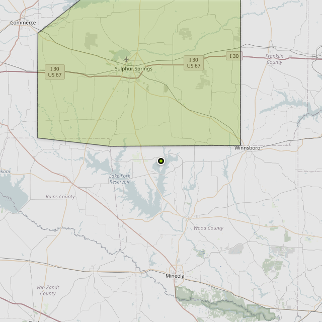 Map showing Hopkins County around Yantis, TX