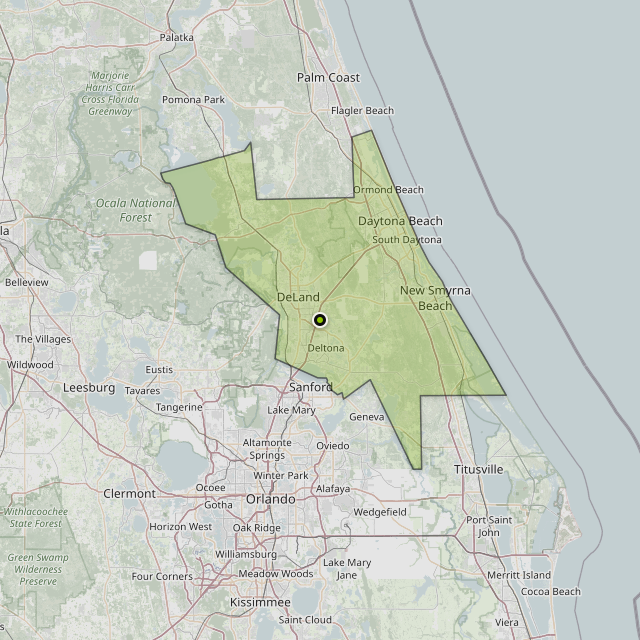 Map showing Volusia County around Lake Helen, FL