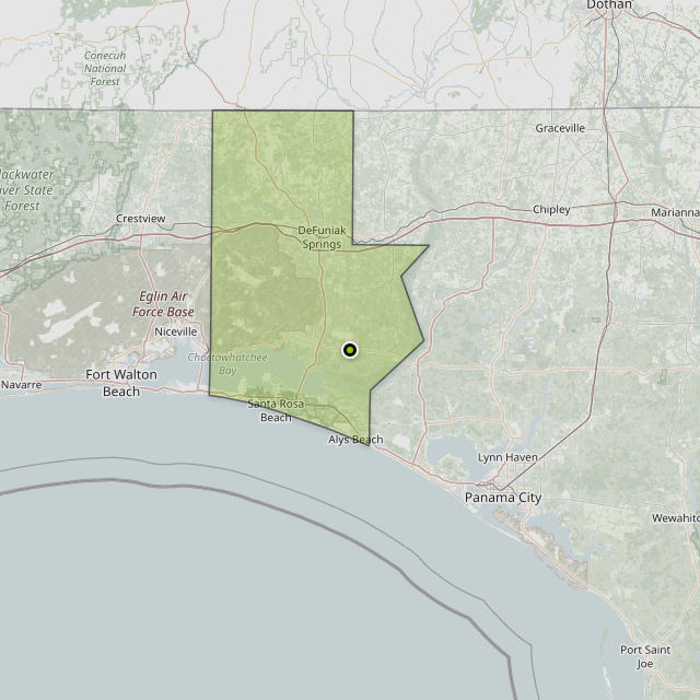 Map showing Walton County around Freeport, FL