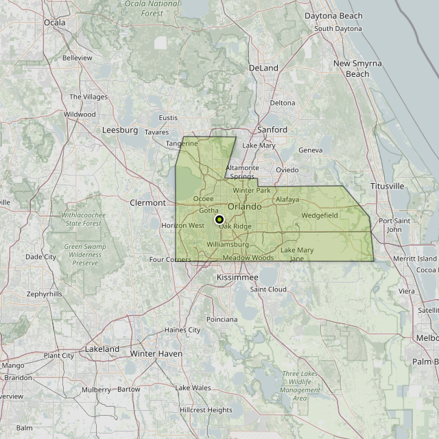 Map showing Orange County around Orlando, FL