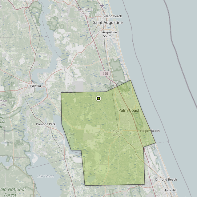 Map showing Flagler County around Palm Coast, FL