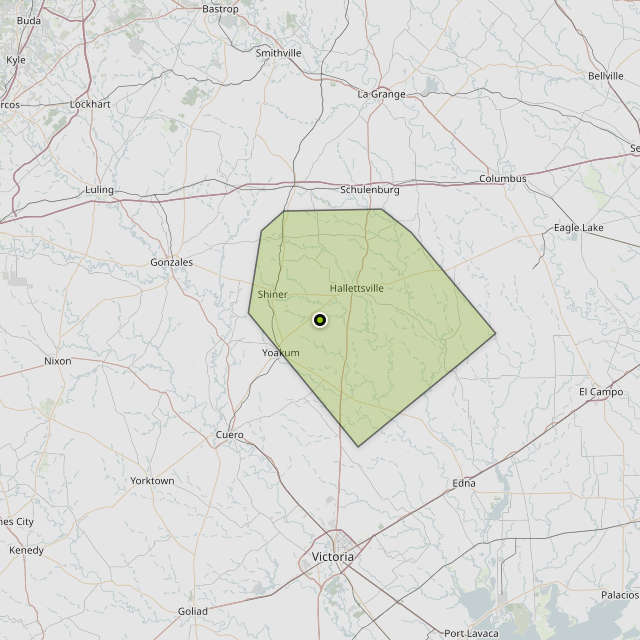 Map showing Lavaca County around Hallettsville, TX