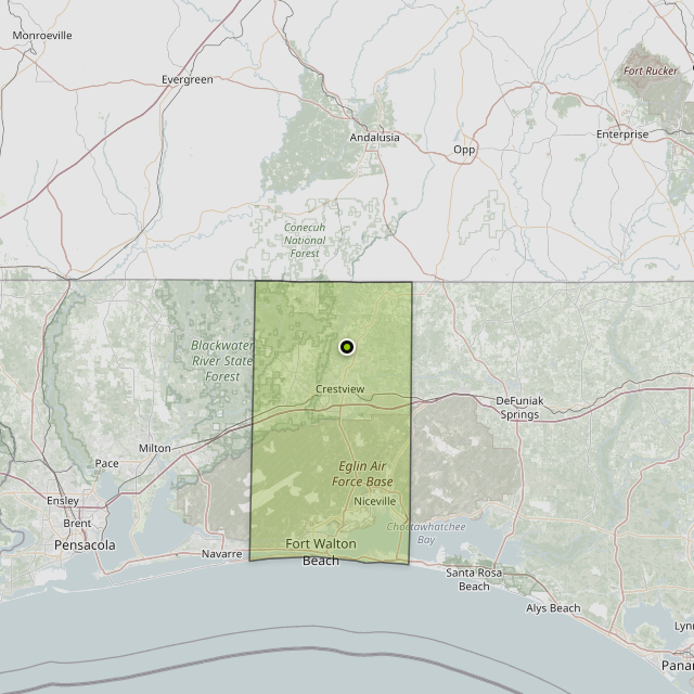 Map showing Okaloosa County around Laurel Hill, FL