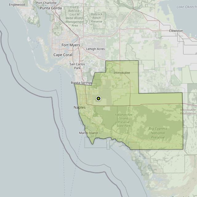 Map showing Collier County around Naples, FL