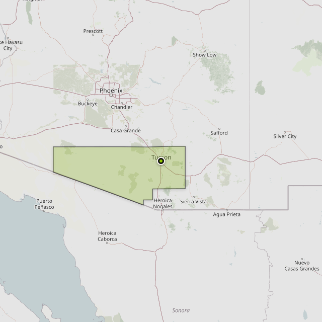 Map showing Pima County around Tucson, AZ