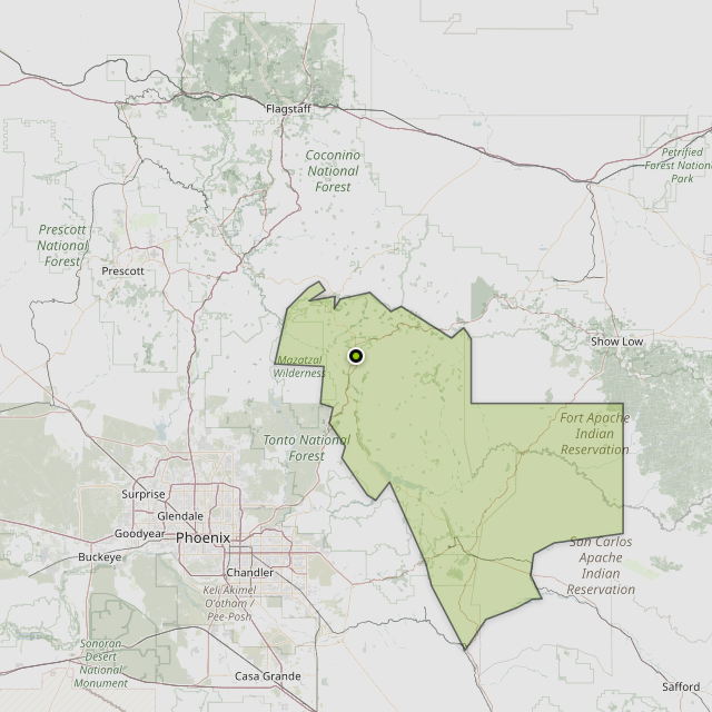 Map showing Gila County around Payson, AZ