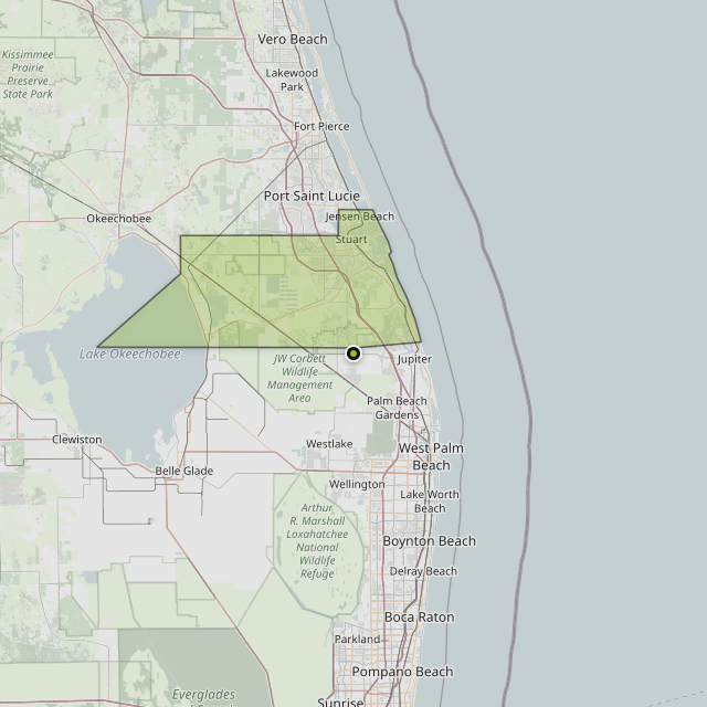 Map showing Martin County around Jupiter, FL