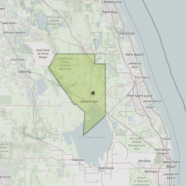 Map showing Okeechobee County around Cypress Quarters, FL