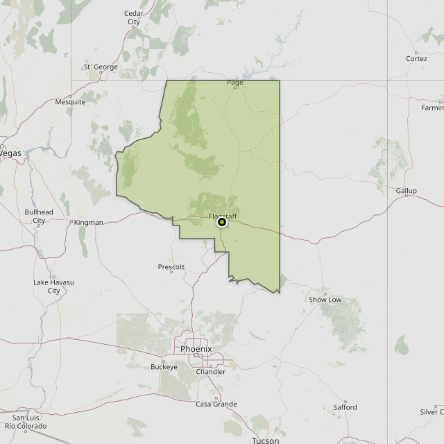 Map showing Coconino County around Flagstaff, AZ
