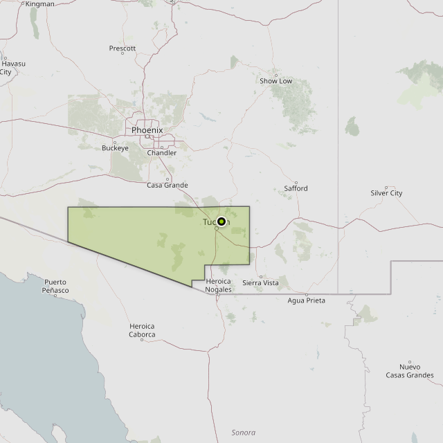 Map showing Pima County around Tucson, AZ