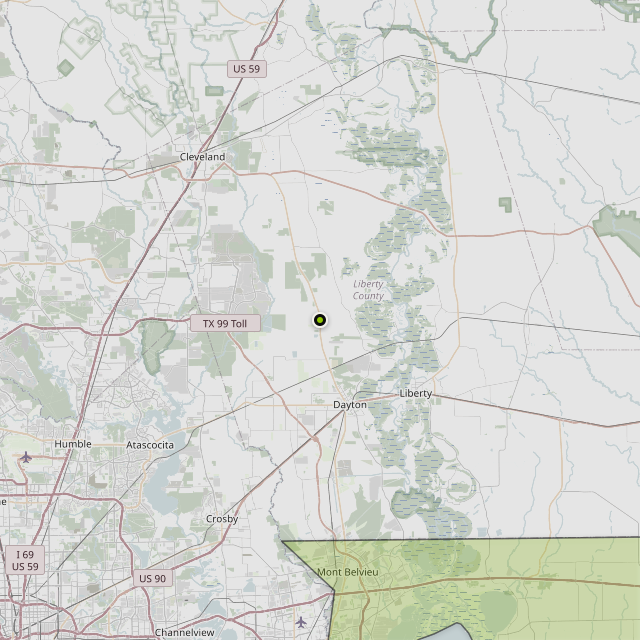 Map showing Chambers County around Dayton, TX
