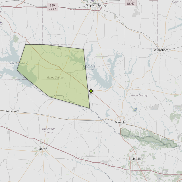 Map showing Rains County around Alba, TX