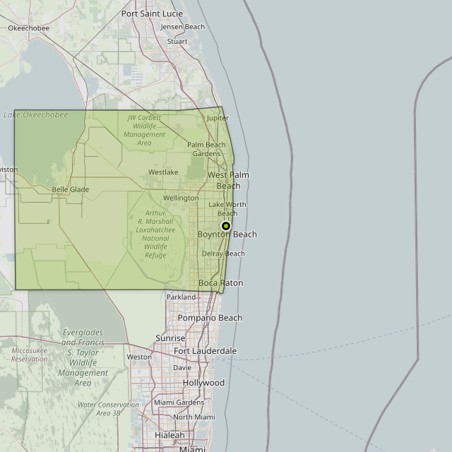 Map showing Palm Beach County around Boynton Beach, FL