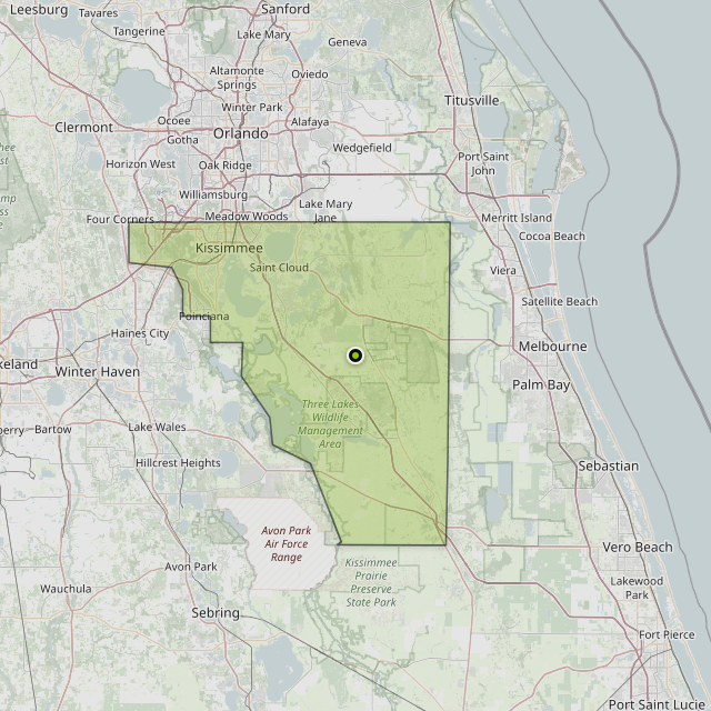 Map showing Osceola County around Saint Cloud, FL