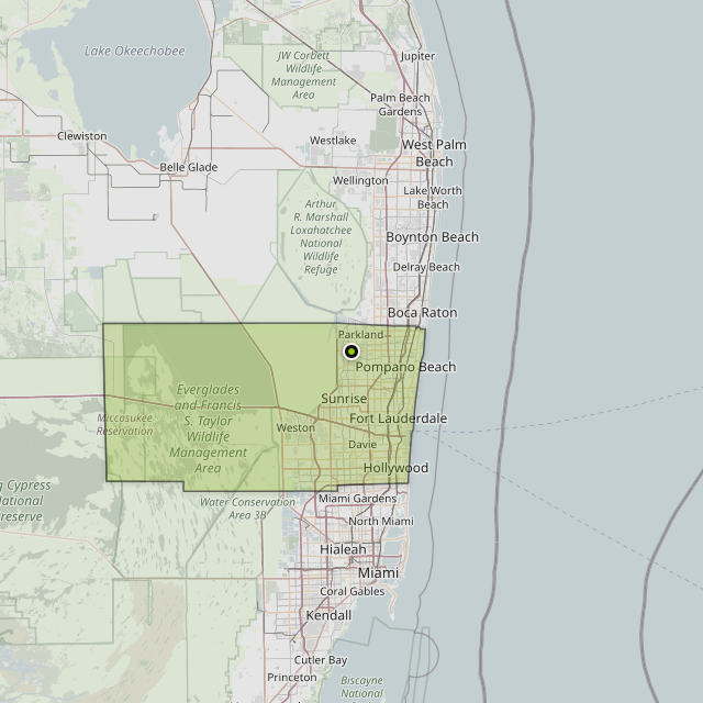 Map showing Broward County around Coral Springs, FL