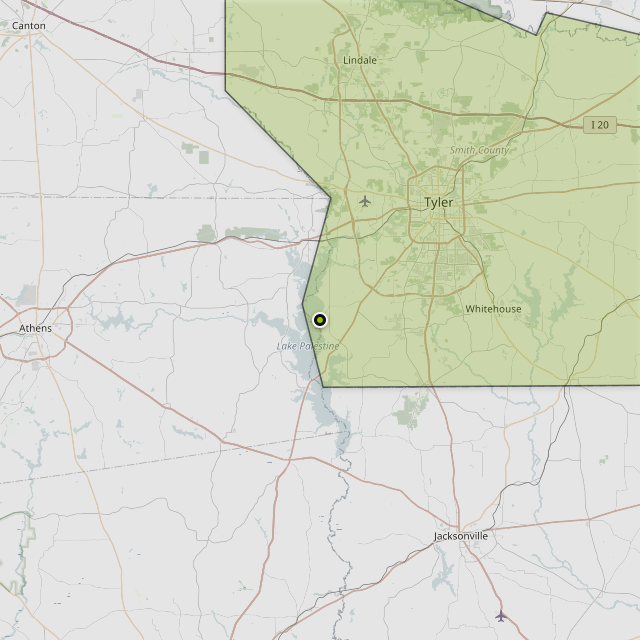 Map showing Smith County around Chandler, TX