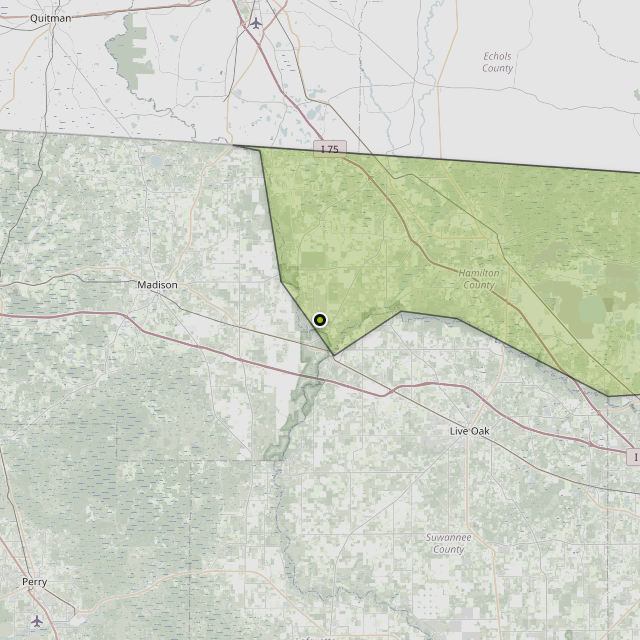 Map showing Hamilton County around Jasper, FL