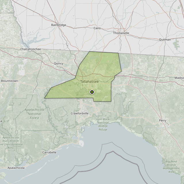 Map showing Leon County around Tallahassee, FL