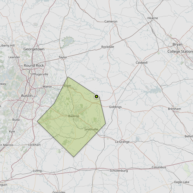 Map showing Bastrop County around Lexington, TX