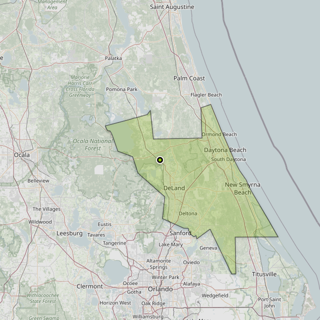 Map showing Volusia County around De Leon Springs, FL