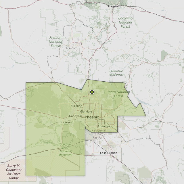 Map showing Maricopa County around Phoenix, AZ