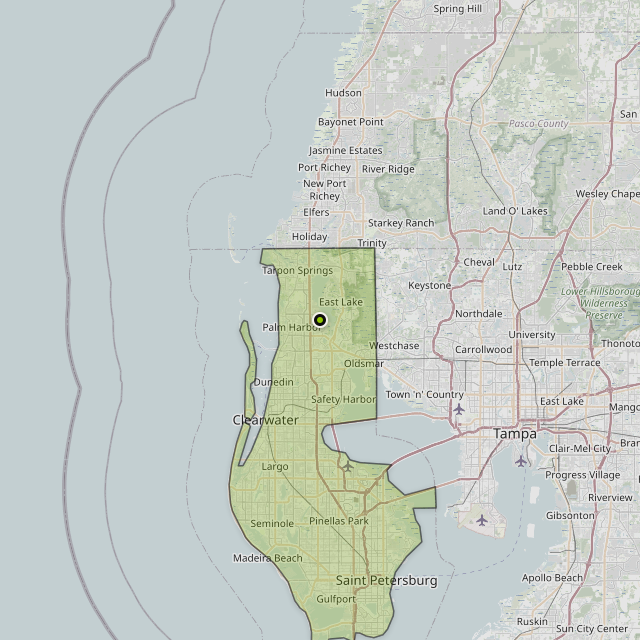 Map showing Pinellas County around Palm Harbor, FL