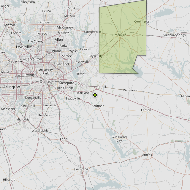 Map showing Hunt County around Terrell, TX