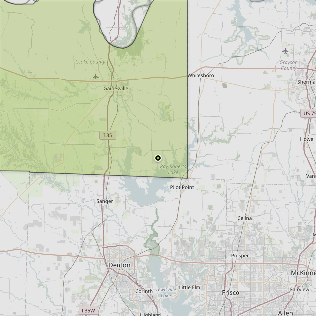 Map showing Cooke County around Pilot Point, TX