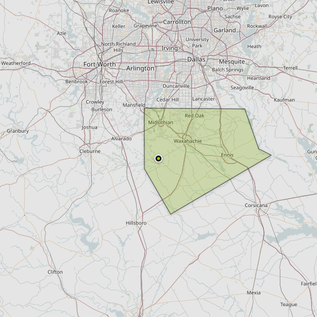 Map showing Ellis County around Maypearl, TX