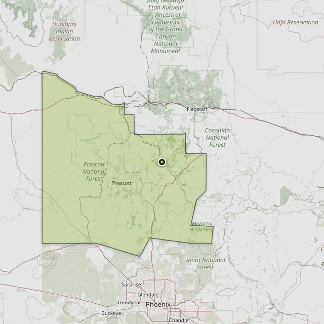 Map showing Yavapai County around Cottonwood, AZ