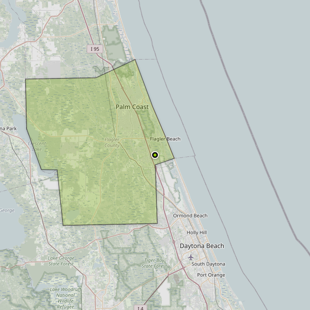 Map showing Flagler County around Flagler Beach, FL