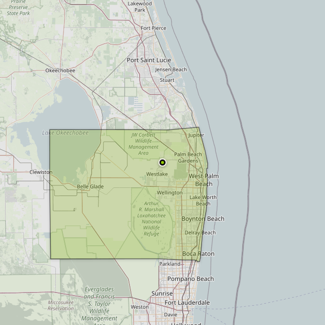 Map showing Palm Beach County around Loxahatchee, FL