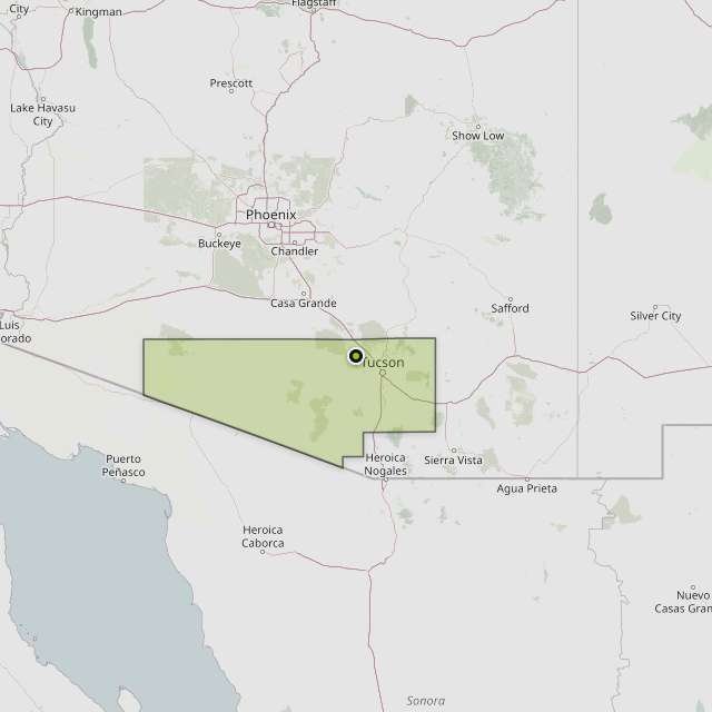 Map showing Pima County around Tucson, AZ