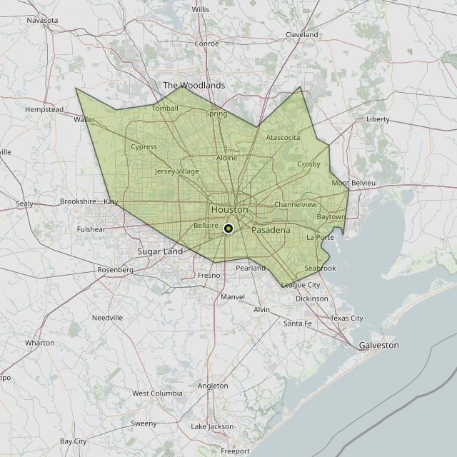 Map showing Harris County around Houston, TX