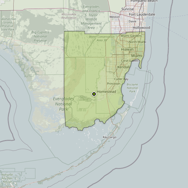 Map showing Miami-Dade County around Florida City, FL