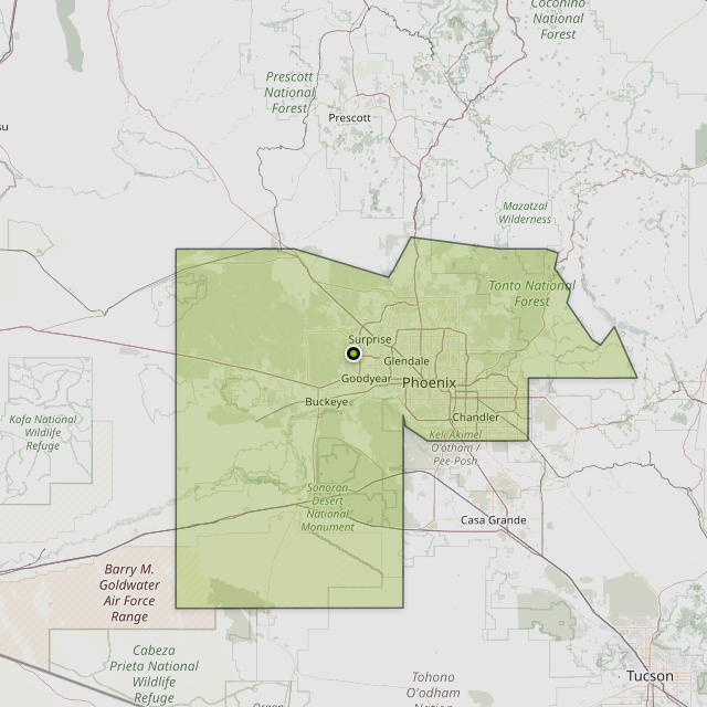 Map showing Maricopa County around Waddell, AZ