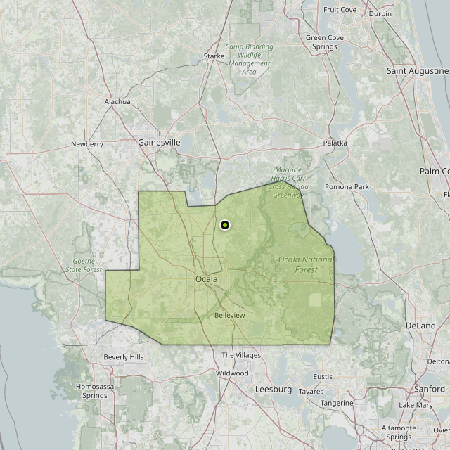 Map showing Marion County around Citra, FL