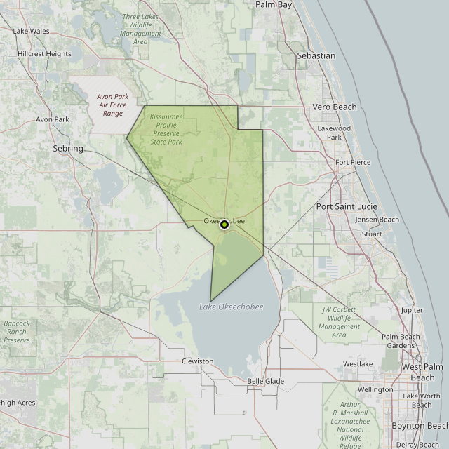 Map showing Okeechobee County around Okeechobee, FL